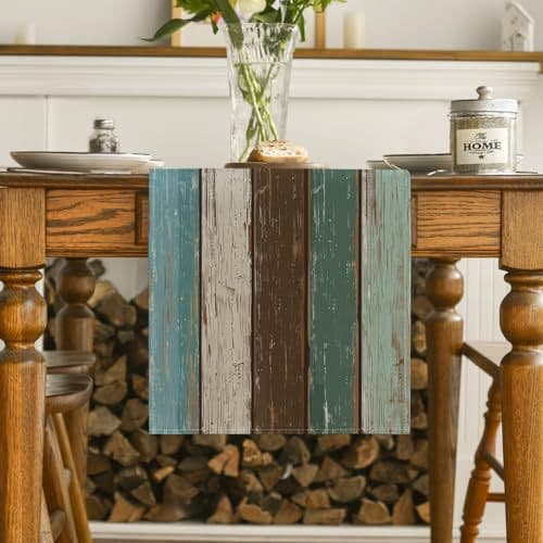 Cross-border table runner green vintage rustic wood grain dining table restaurant party farmhouse coffee table decoration Amazon wholesale