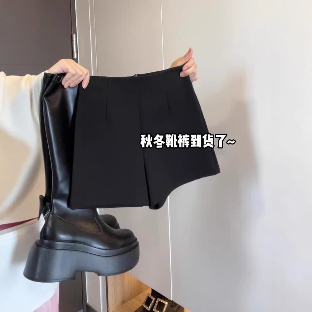 Black Hot Girl Shorts Women Spring/Autumn/Winter High-Waist Slimming Petite Fleece-Lined Outerwear Anti-Exposure Tight Base Pants