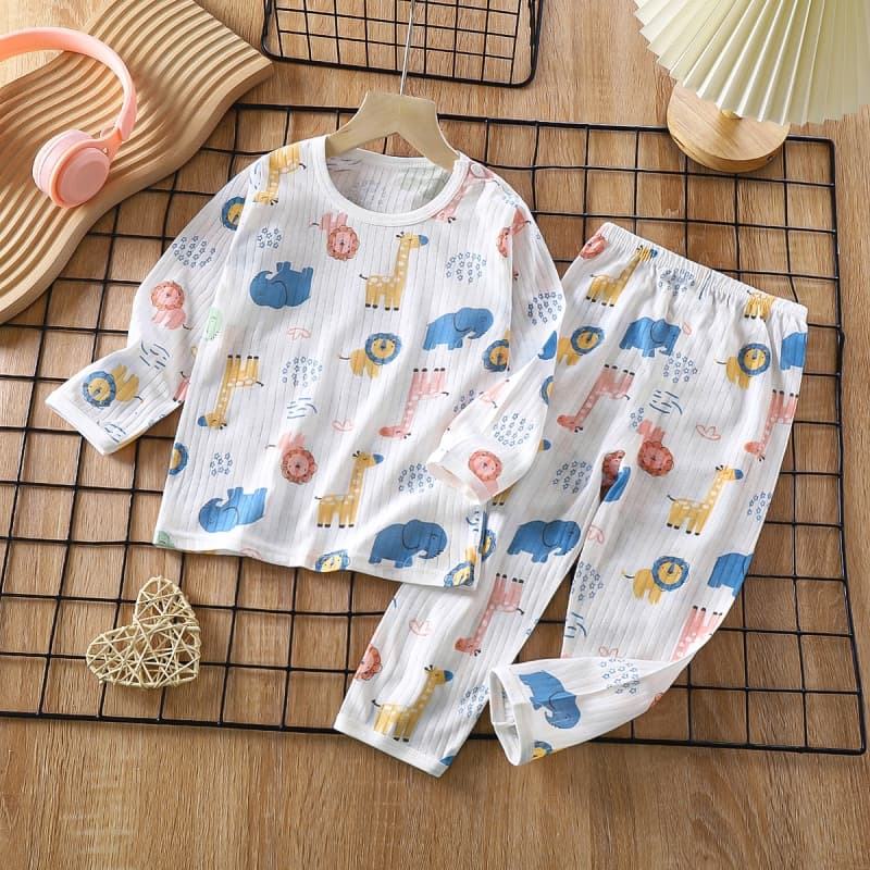 Children's pure cotton home clothes set summer long-sleeved boneless pajamas baby cartoon thin air-conditioned clothes for boys and girls
