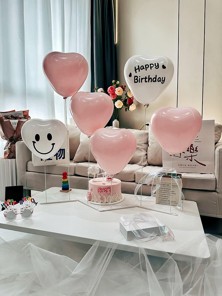 Chinese Valentine's Day heart-shaped smiling face table floating love balloon decoration scene arrangement balloon column bracket atmosphere decoration