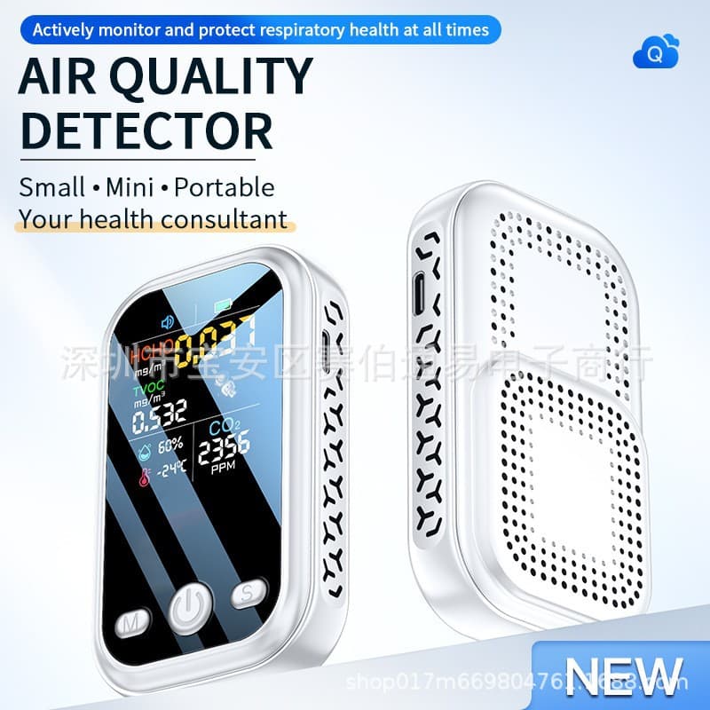 Handheld Portable CO2 Air Quality Detector with Formaldehyde, Carbon Dioxide Detection and Indoor Temperature and Humidity D7