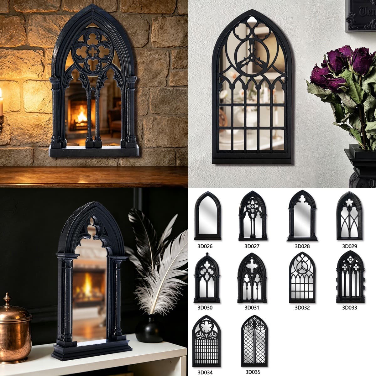 3D026-3D035 Cross-border Gothic Faux Window Mirror Creative Gothic Style Mirror Desktop Decoration Home Wall Decor