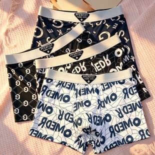 Men's Printed Boxer Briefs, Thin and Breathable Summer Comfort Letter Pattern Flat Shorts Wholesale