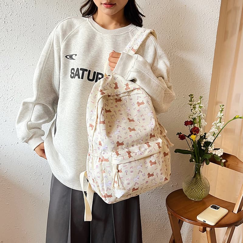 Cross-border cute backpack girl floral backpack versatile backpack junior high school student college student dachshund school bag