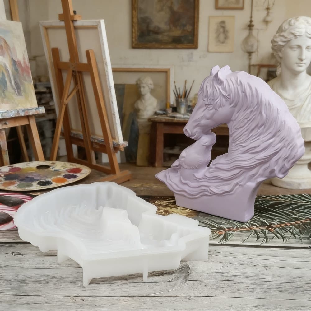 S2485 Large and Small Horse Semi-3D Wall Hanging Decorative Cement Plaster Mold DIY Silicone Mold
