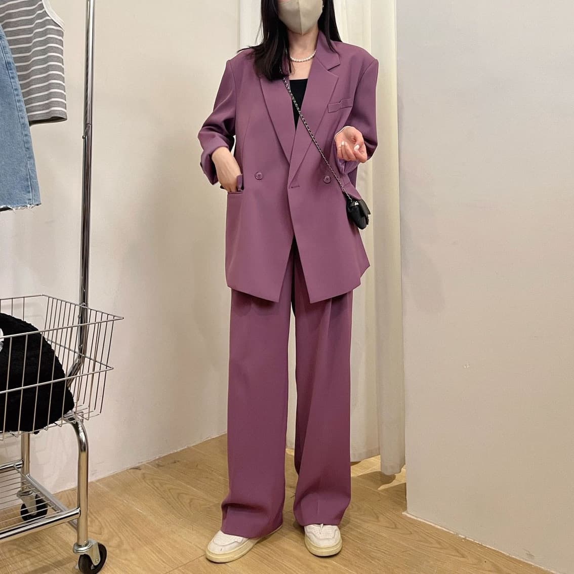 【In Stock】Plus-size women's Spring/Autumn new suit jacket with wide-leg pants two-piece set, 22108.