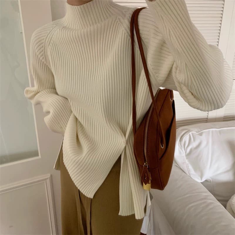 High-Neck Nursing Sweater Women's Autumn/Winter Thickened Nursing Top Outgoing Design Niche Slit Base Knitted Shirt