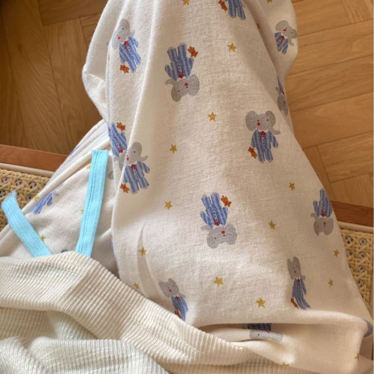 New Arrival!! Blue Elephant Print Cotton Flannel Pajama Pants, Soft and Skin-Friendly, Casual Drawstring Home Pants That Can Be Worn Outside