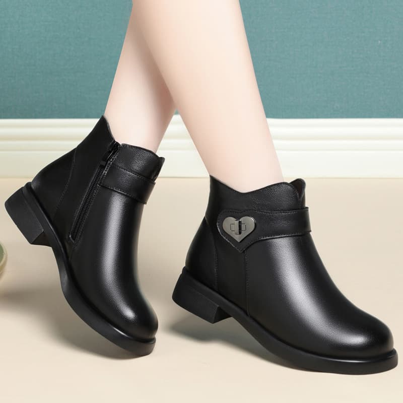 2024 Fleece-Lined Martin Boots Cotton Shoes Genuine Leather Short Boots Wool Leather Shoes Women's Snow Boots PJ-6218