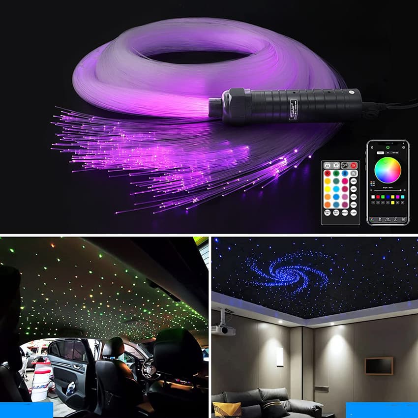 6W RGBW Fiber Optic Light Kit Flashing Point Waterfall Effect for Car Interior Decoration Children's Room Home Decor