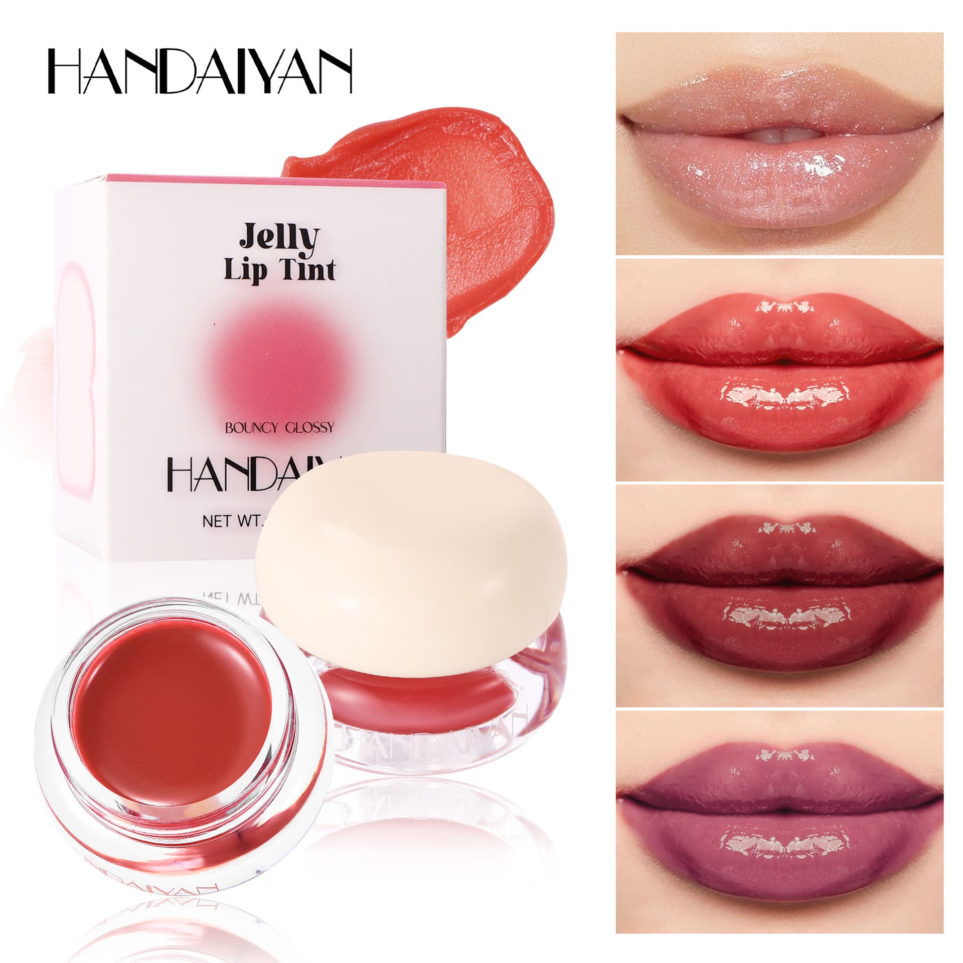 HANDAIYAN Lip Gloss with Brush, Water Gloss Mirror Finish, Moisturizing and Nourishing, Wholesale 4 Colors Lip Gloss