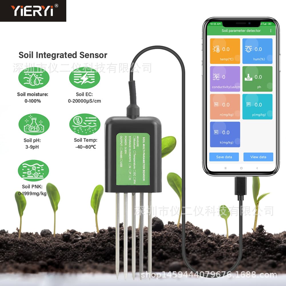 7-in-1 Soil Analyzer for NPK, pH, Moisture, Temperature, and Humidity with Mobile Connectivity for Orchard Use