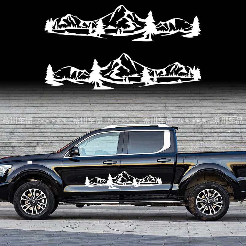 Hot-selling mountain range totem car sticker, RV pine tree pattern body decal, mountain peak door sticker