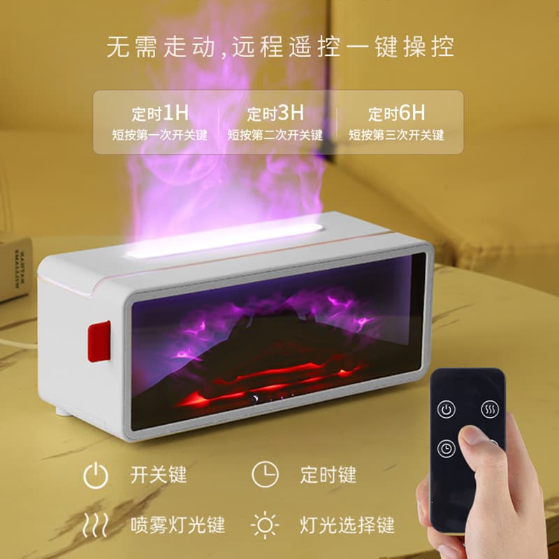 Cross-border New Retro Fireplace Flame Aroma Diffuser, 3D Simulated Fireplace Flame Humidifier for Home Desktop Use