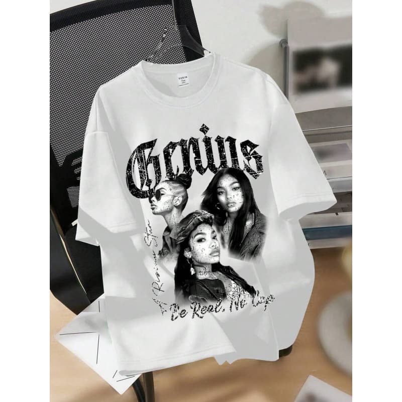 Cross-border European size EZwear Oversized Casual Minimalist Portrait Gra