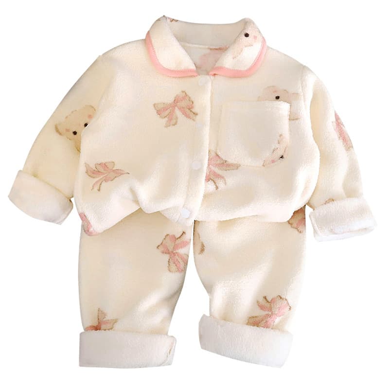 New Children's Pajama Set Boys Fleece-Lined Girls Flannel Warm Homewear Cardigan Kids Clothing Wholesale
