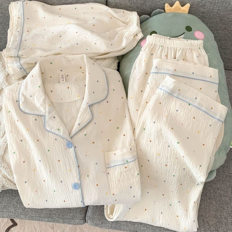 2026 Cloud Cotton Summer Pajamas for Women Casual Simple Three-Piece Set Homewear Set Notch Collar