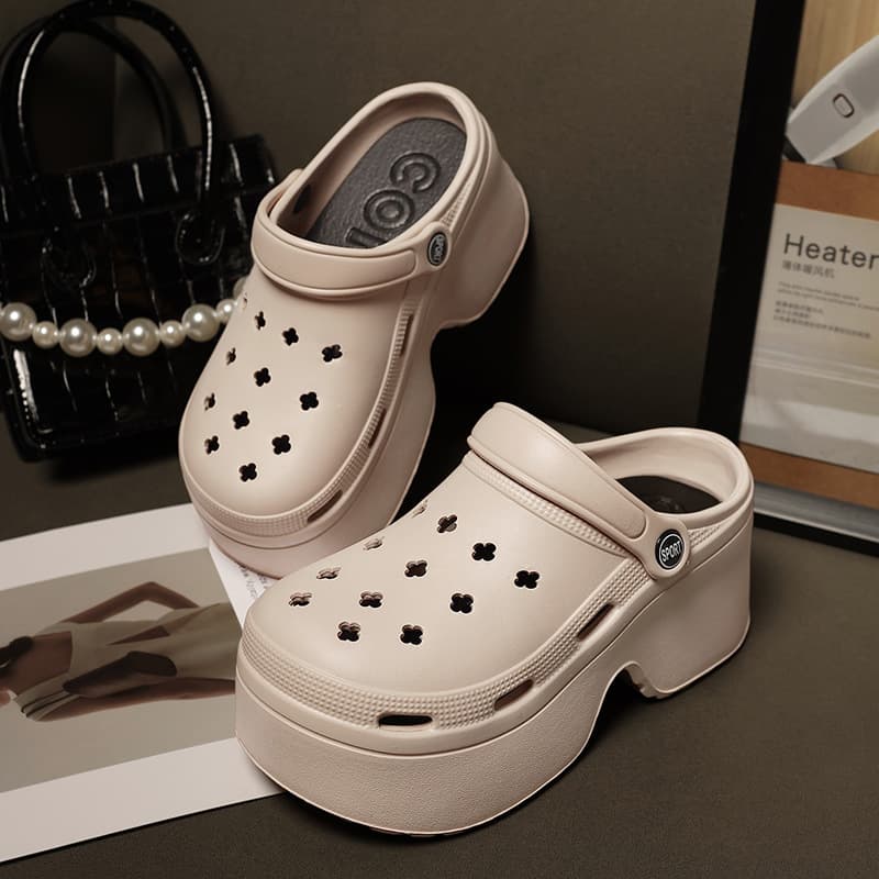 9CM platform clogs for women, fashionable and versatile for summer, perfect for wearing outdoors, height-increasing, lightweight, non-slip, EVA clogs for women.