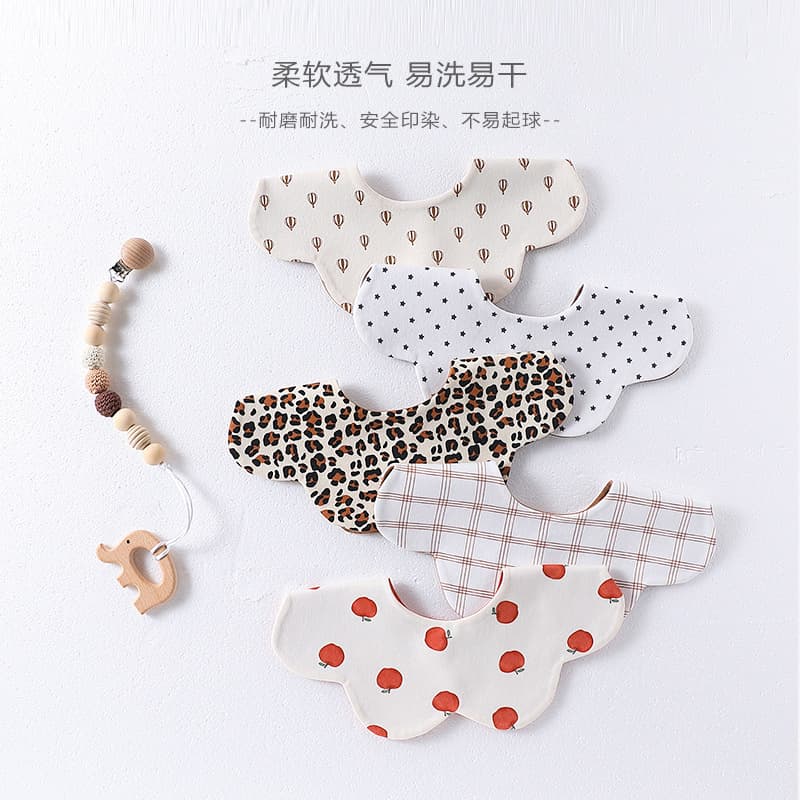 Baby Cotton Class A Bib, Double-Sided Infant Anti-Spit Bib, Rotatable Petal Shape, Soft Baby Drool Bib