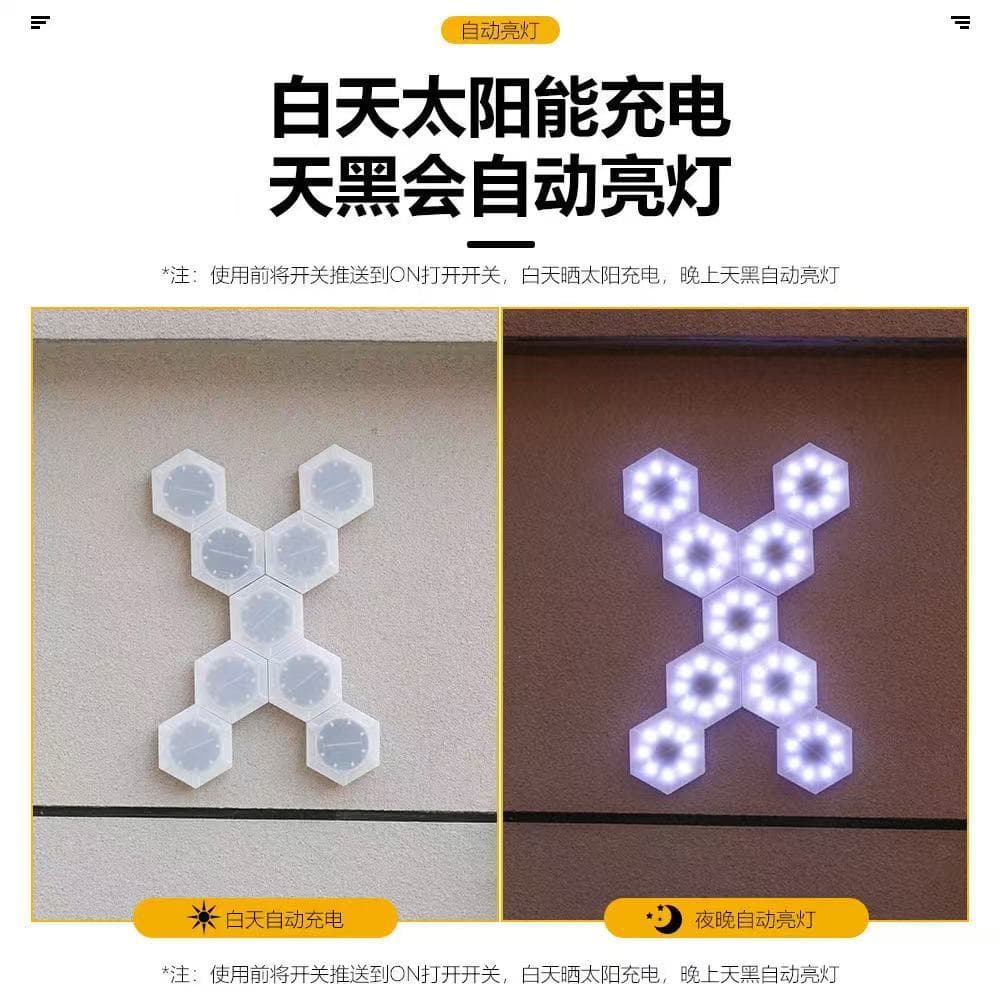 New Cross-Border Solar LED Modular Wall Light DIY Honeycomb Light Outdoor Rainproof Garden Landscape Light Background Wall Light