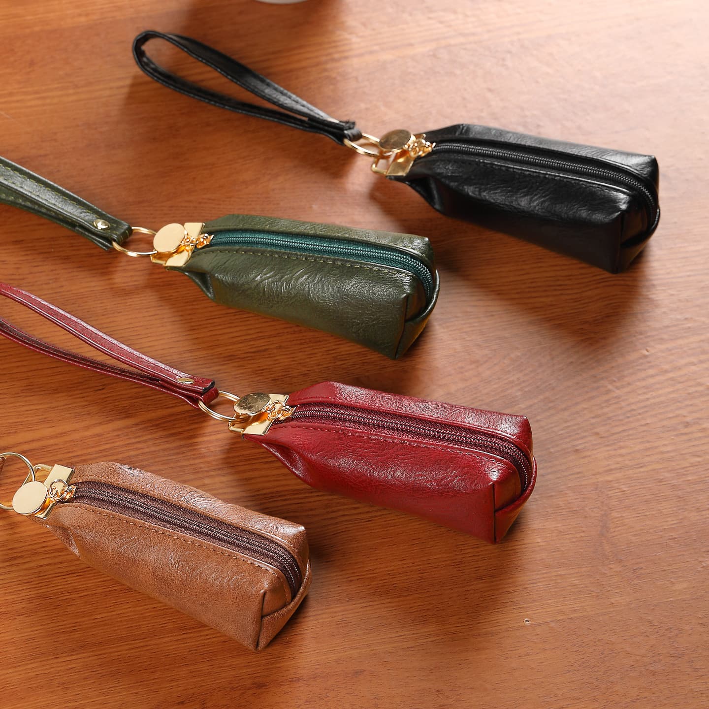 Factory direct sales leather coin purse key bag zipper coin storage bag portable change keychain multi-function