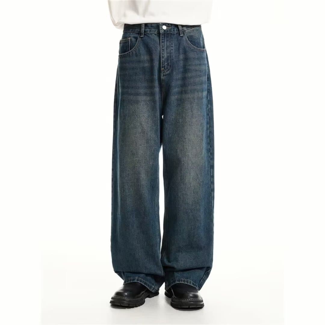 American Vintage Street Washed Distressed Denim Jeans for Men and Women, Spring/Autumn Straight Loose Casual Trousers, Trendy Jeans