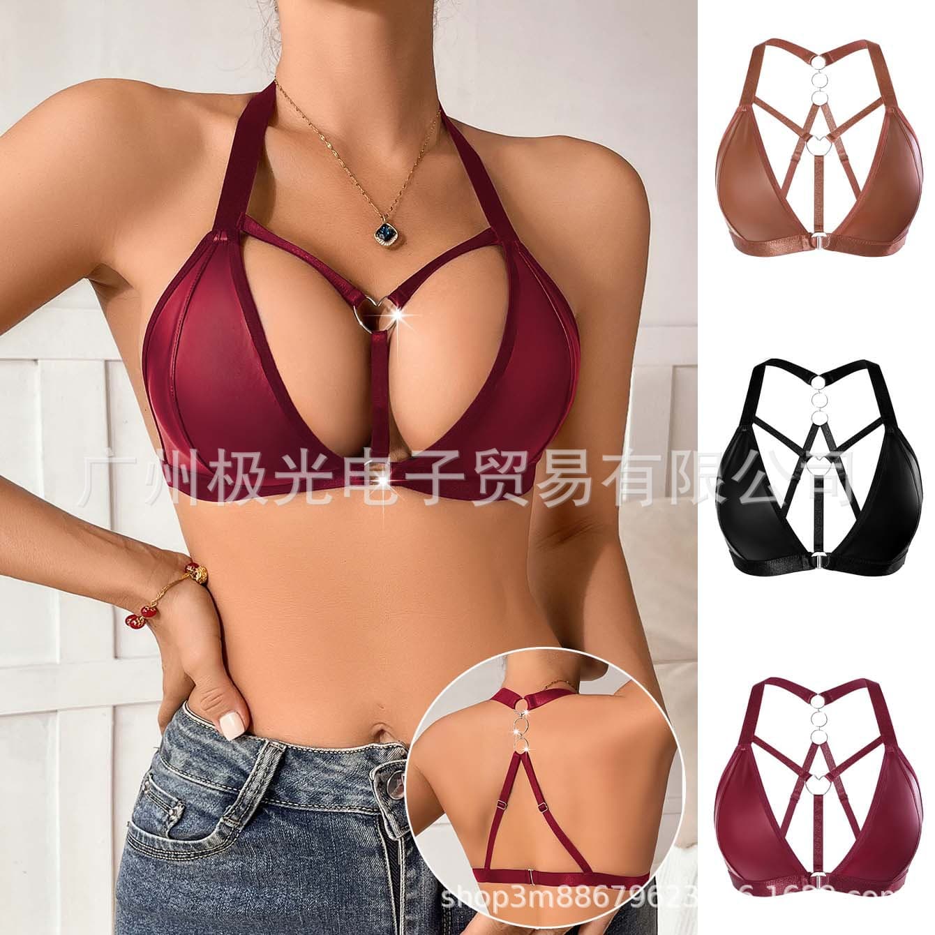 Cross-border New Bra Triangle Cup Halter Neck Chain Thin Rings Thin Straps Adjustable Sexy Amazon Bra for Women.