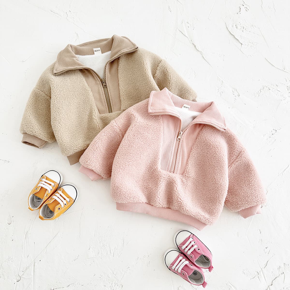 Winter Baby Clothing Boys and Girls Thickened Fleece-Lined High Collar Zipper Sweatshirt Long Sleeve Top Lambskin