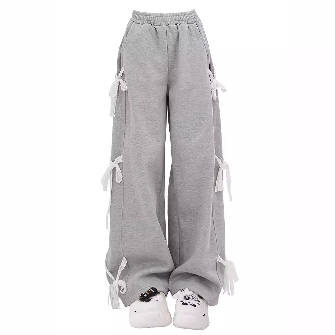 Y2K Casual Gray Black Rope Lace Side Lace High Waist Elastic Waist Sweatpants Women's