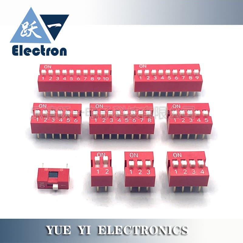 DIP Switch Piano Type 2.54mm DIP Flat Red Code DS-1/2-9/12P Position Front Slide Socket