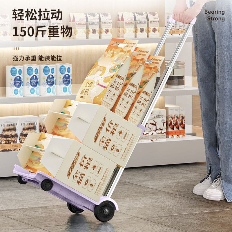 Foldable Hand Truck Portable Student Parcel Retrieval Cart Flatbed Trolley Cargo Transport Cart Supermarket Shopping Cart