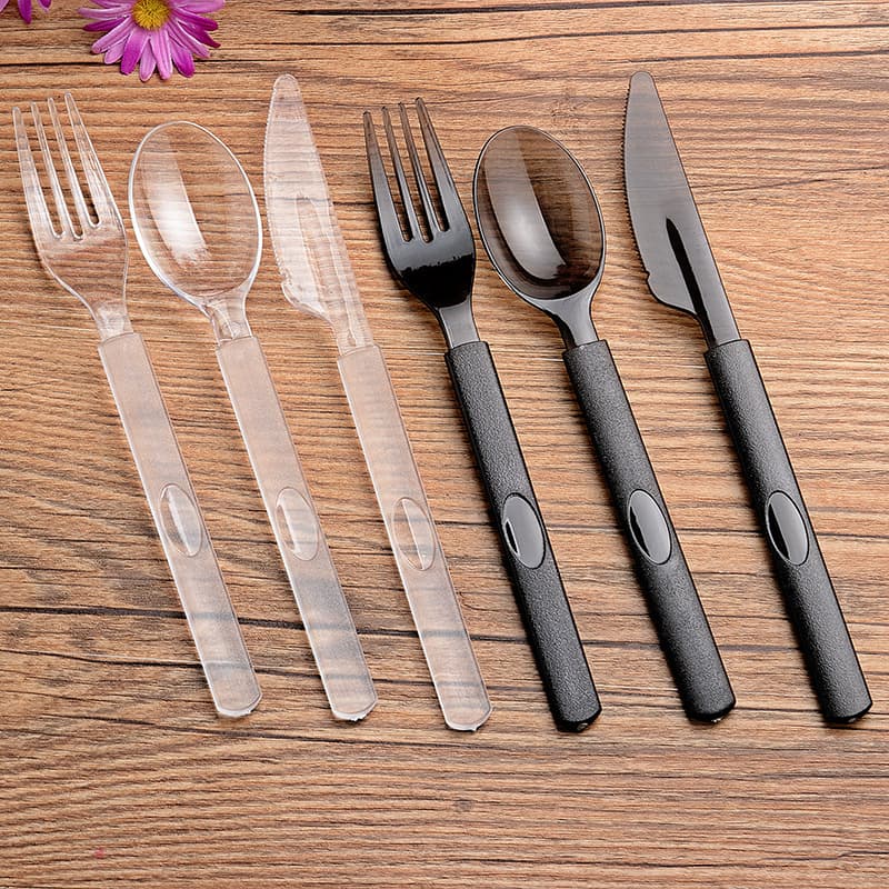 Disposable forks, individually packaged fruit salad forks and spoons, long handle thickened plastic take-out Western food knives, forks and spoons in two colors