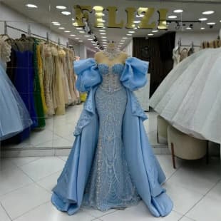 New Evening Dress Heavy Lace Slim Fishtail Banquet Party Wedding Dress