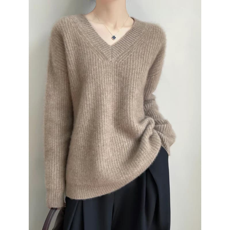 2026 Autumn and Winter Korean Style V-neck Long Sleeve Pullover Sweater Loose Casual Versatile Knitted Sweater Bottoming Shirt Top Women Trendy