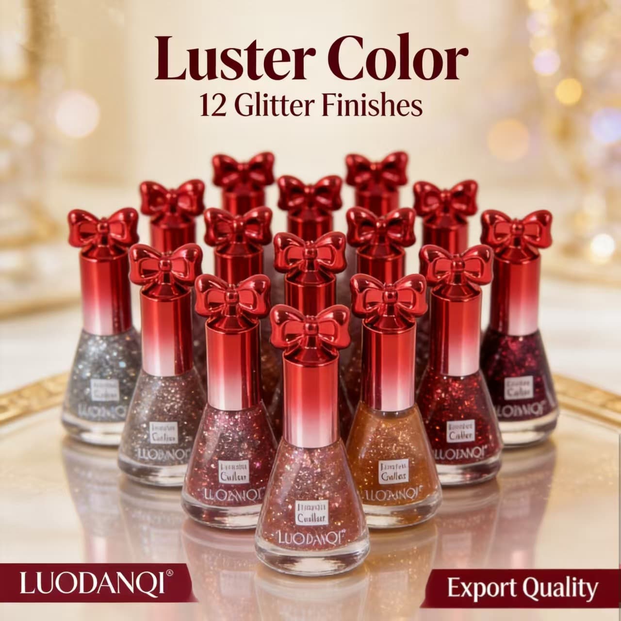New nail polish, bursting with glitter, no testing required, naturally drying, 24-piece display box, exclusively for export.