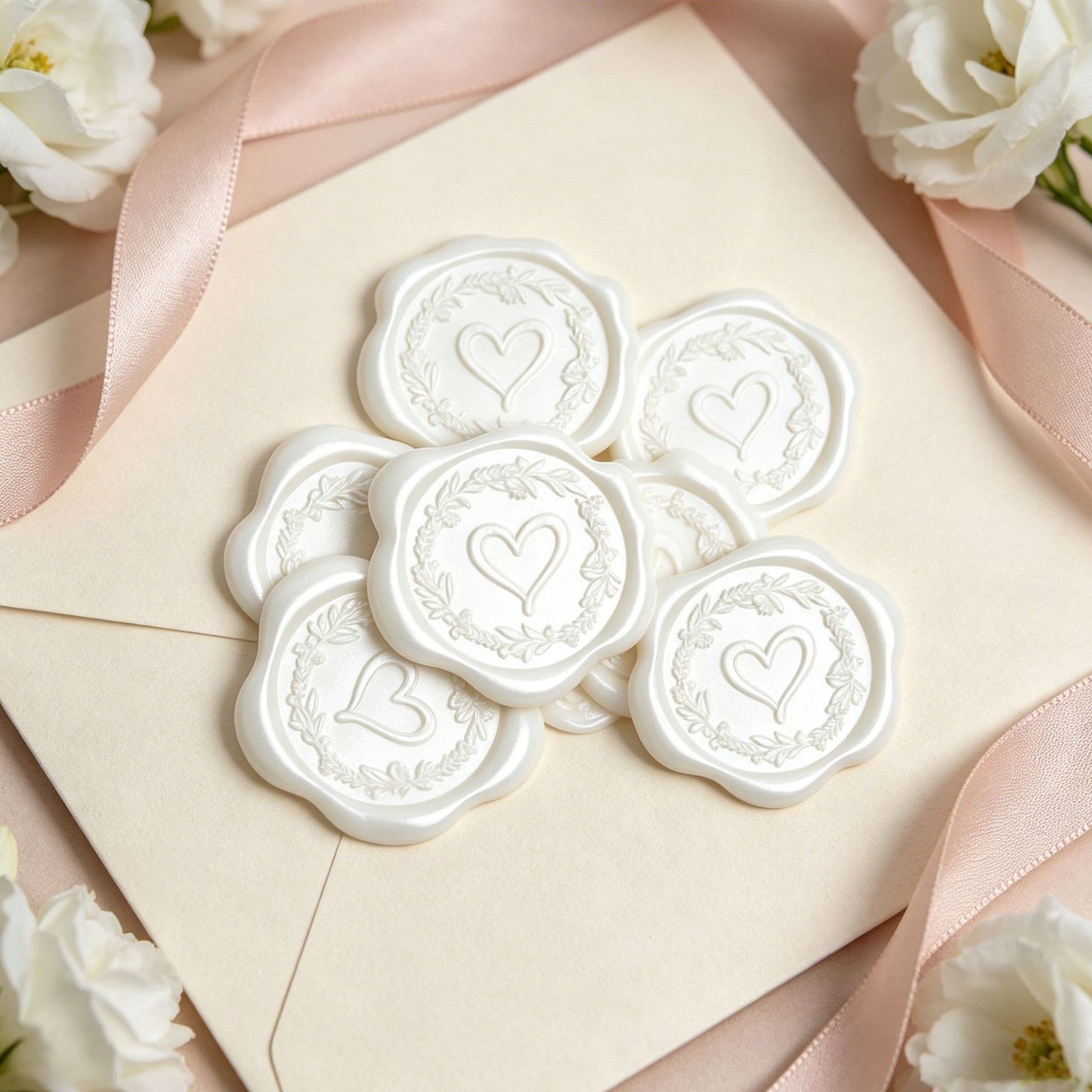 White Heart Wax Seal Stickers for Invitations, Envelope Sealing Labels, Wax Seal Stickers for Wax Sealing