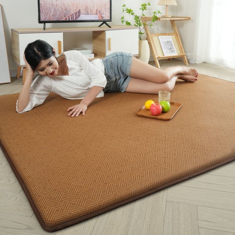 Japanese-style Thickened Rattan Floor Mat, Living Room Rug/Balcony Tatami Pad, Floor Sleeping Mat