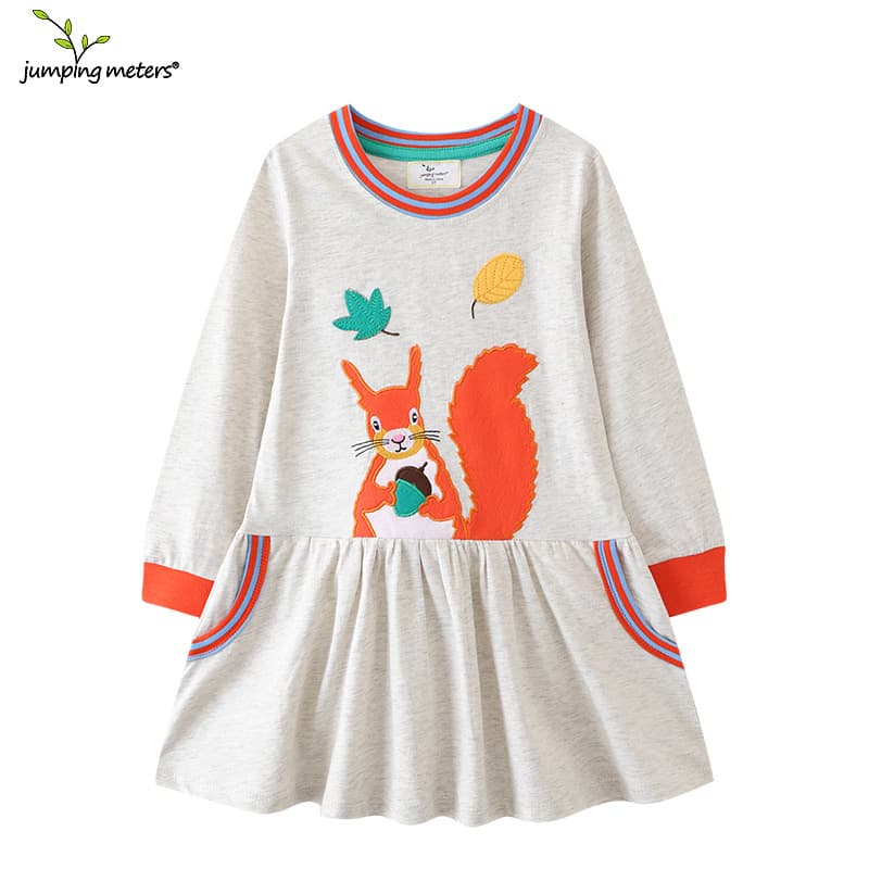 Jumpingmeters European Princess Dress Knitted Long Sleeve Girls Dress Cotton Soft Treatment Suitable for Spring And Autumn