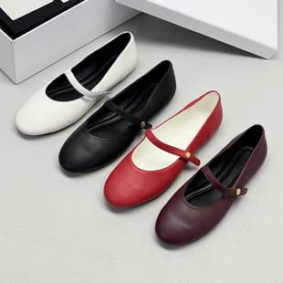 European-American High-End C Brand Arc de Triomphe Genuine Leather Women's Flats Shallow Mouth Flat Slip-On Mary Jane Shoes Soft Leather Red Shoes
