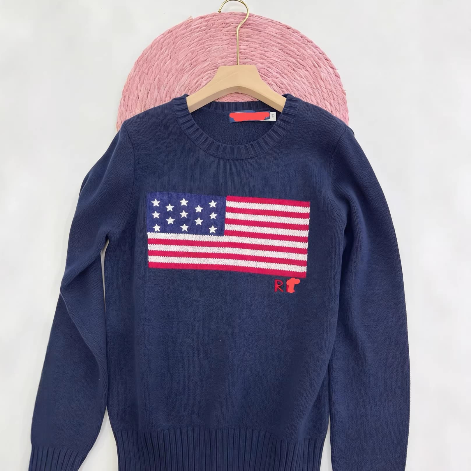 Cross-border High Quality Pony Logo Scan QR Code R-L Pure Cotton Five-pointed Star National Flag Casual Autumn/Winter Sweater for Women 2026