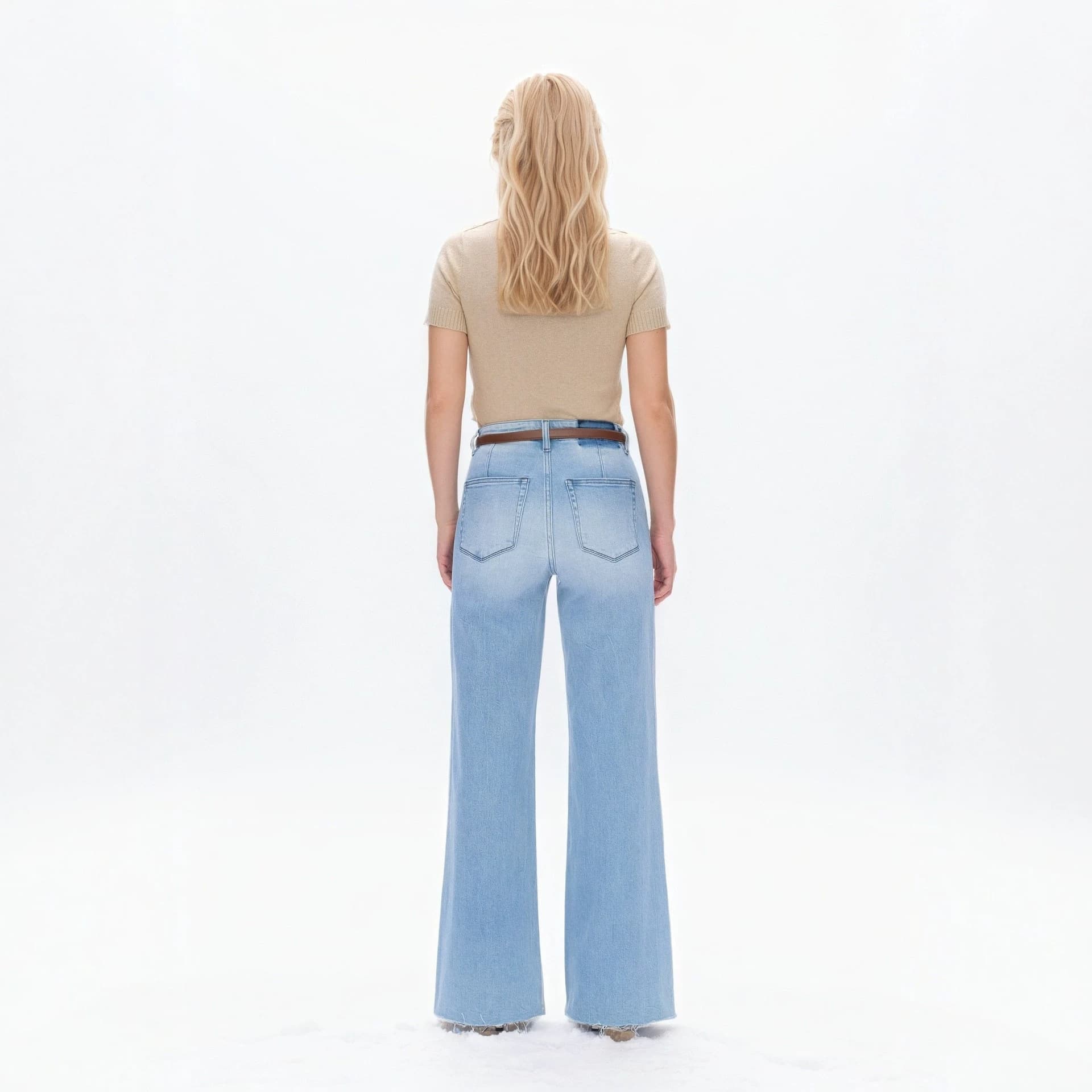 Cross-border TK Amazon Hot-selling High-waist BBL Lifting Jeans for Women Frayed Flared Wide-leg Long Pants