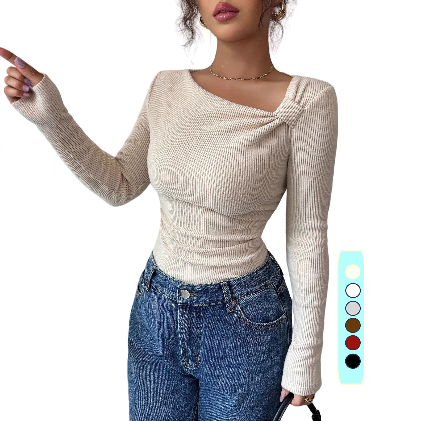 Spring, autumn and winter new Korean style pleated irregular design tops short-sleeved shirts for women, simple and simple women's T