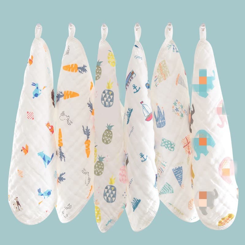 6-Layer Pure Cotton Baby Bibs Square Towels Infant Face Wash Towels Children's Saliva Towels Baby Cartoon Feeding Towels