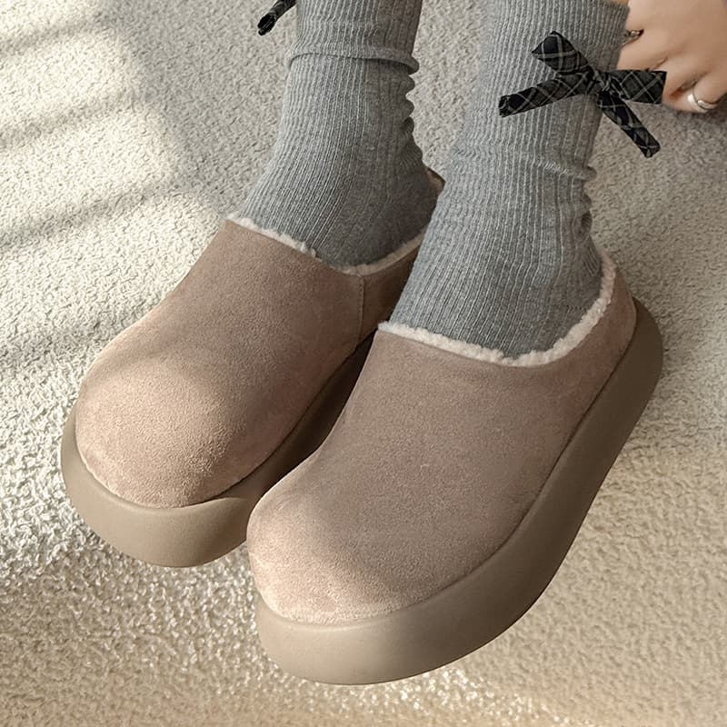 Winter New Thick-Soled Chunky Potato Snow Boots Women Enclosed Toe Mules Outdoor Wear Warm Thick-Soled Couples Slippers Trendy