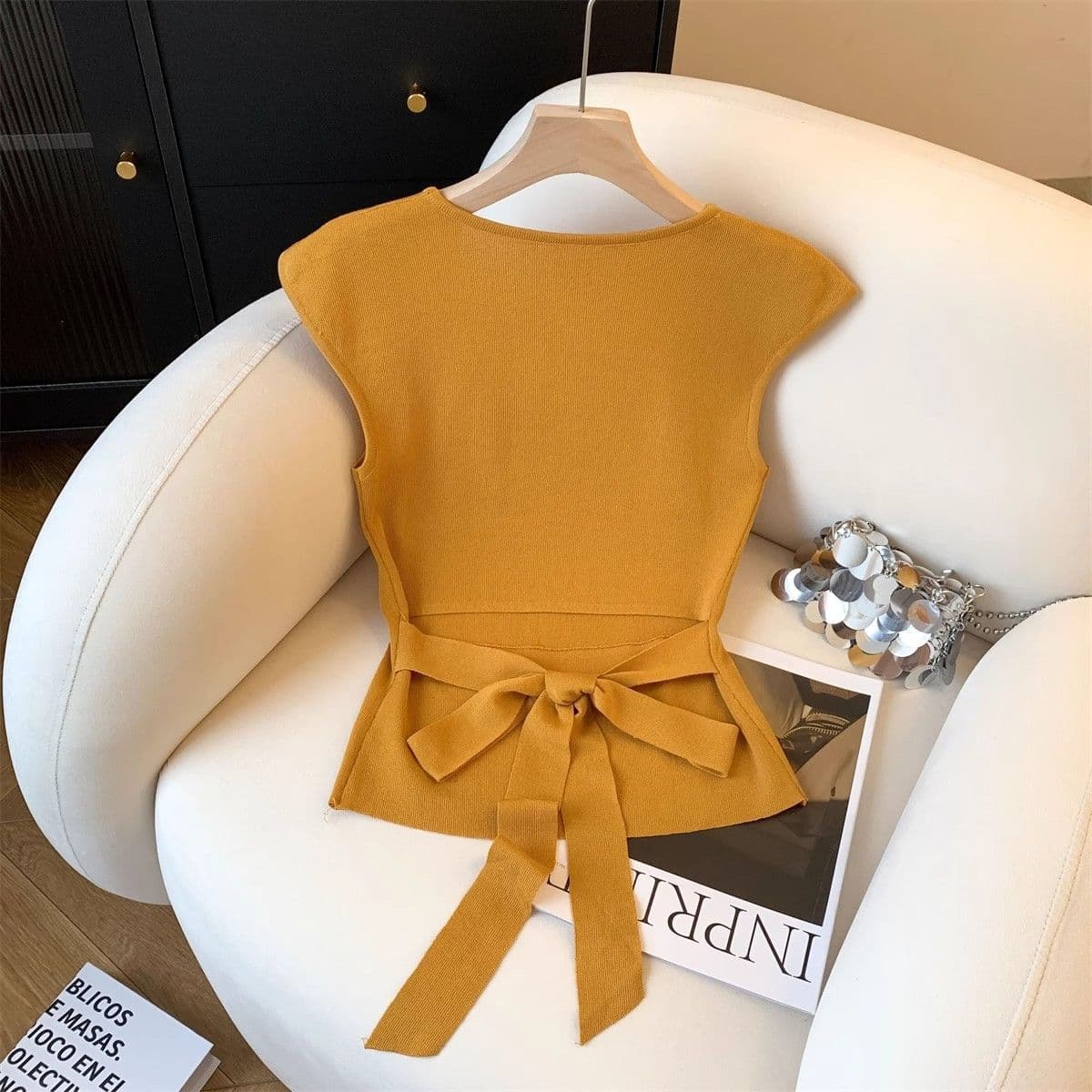 Fashionable Square Neck Butterfly Sleeve T-Shirt for Women, Summer Slim Fit Back Tie Bow Short Sleeve Top