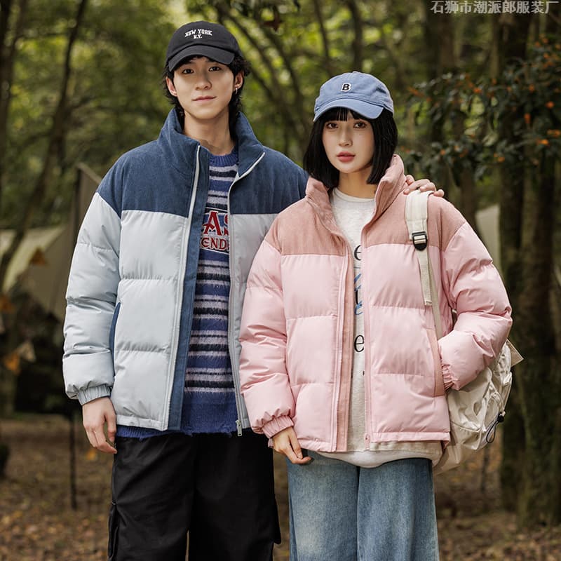 Winter New Quilted Cotton Coat Men and Women Unisex Thick Warm Cotton Puffer Jacket Trendy Color Block Quilted Coat