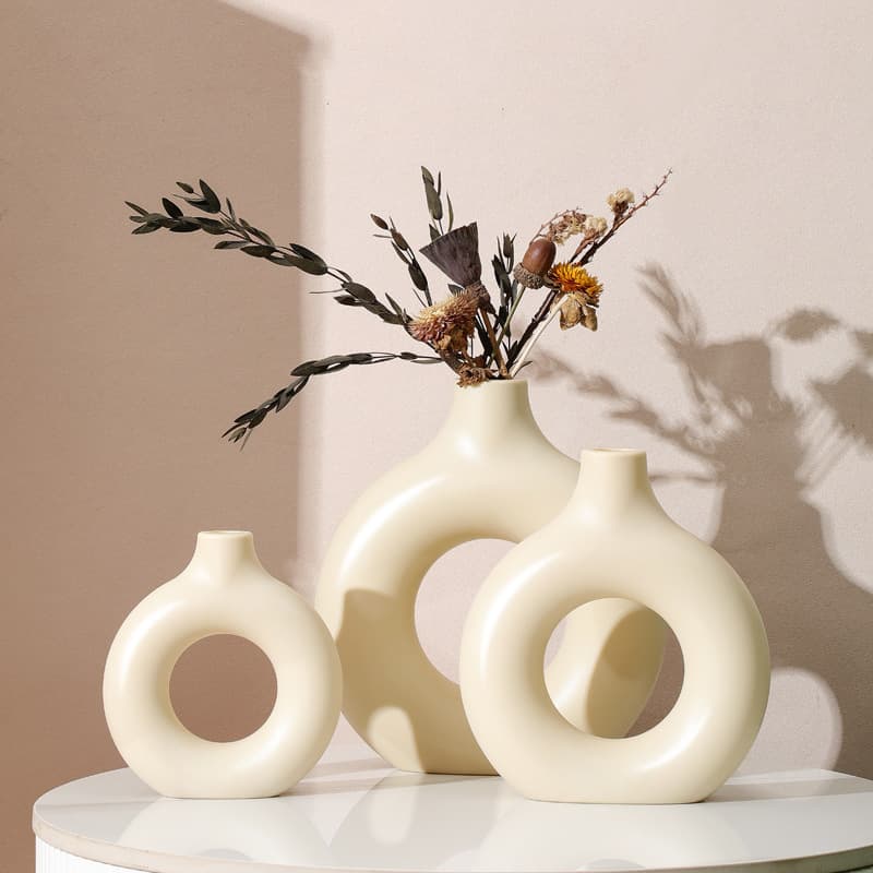 Donut plastic vase creative living room decor minimalist cross-border hot seller ceramic-look floral bottle