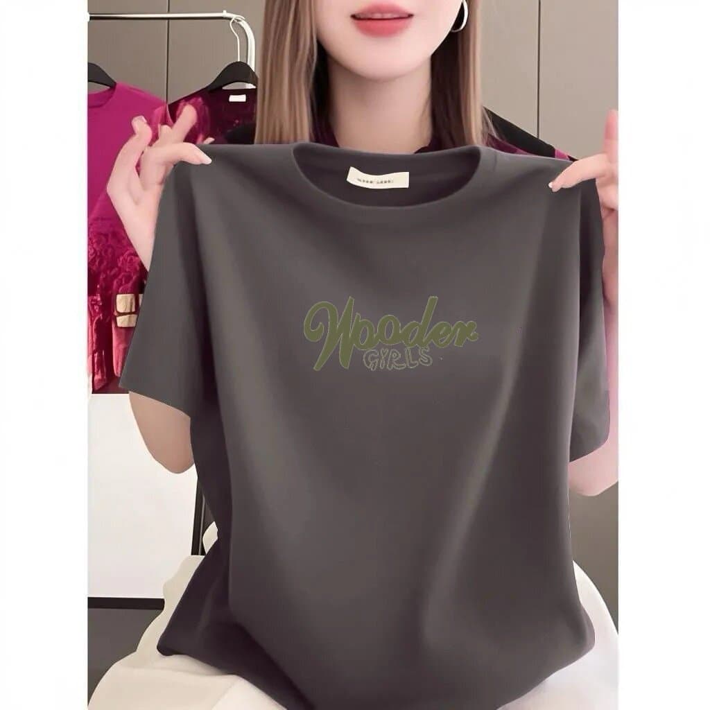 Counter Withdrawal Export Short Sleeve T-Shirt for Women, Loose Plus Size Casual Slimming Letter Print Fashion Top for Moms