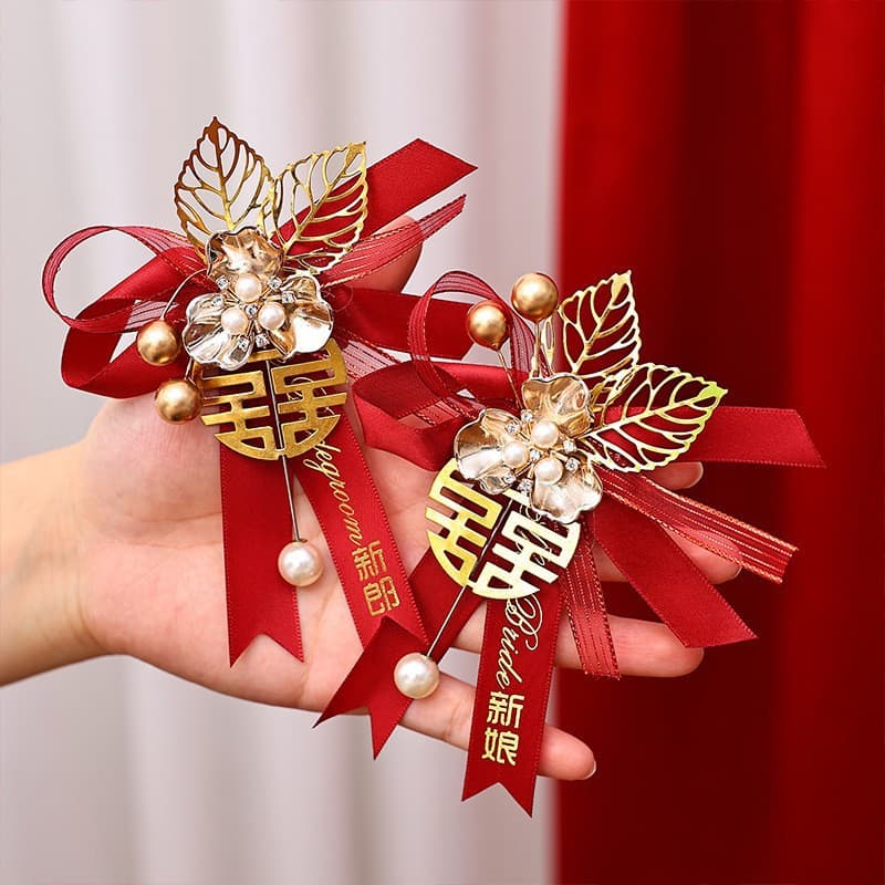 New Arrival Chinese Wedding Corsages for Groom Bride Groomsmen Bridesmaid Full Set High-quality Marriage Boutonnieres