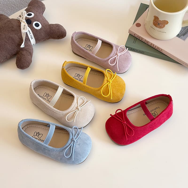 Girls' Flat Velvet Shoes 2025 New Ballet Style Stretch Shallow Mouth Sweet Bow Princess Shoes